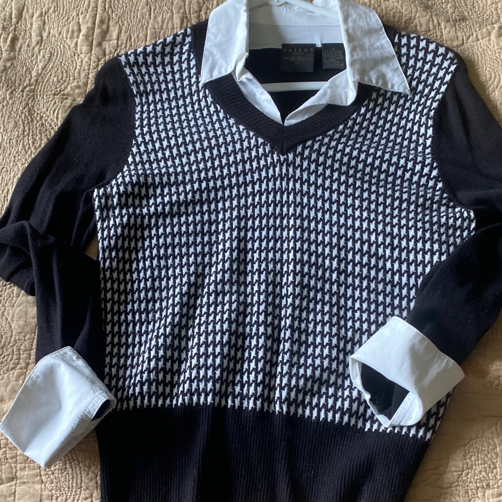 Chic Black and White Houndstooth Sweater by Talbots